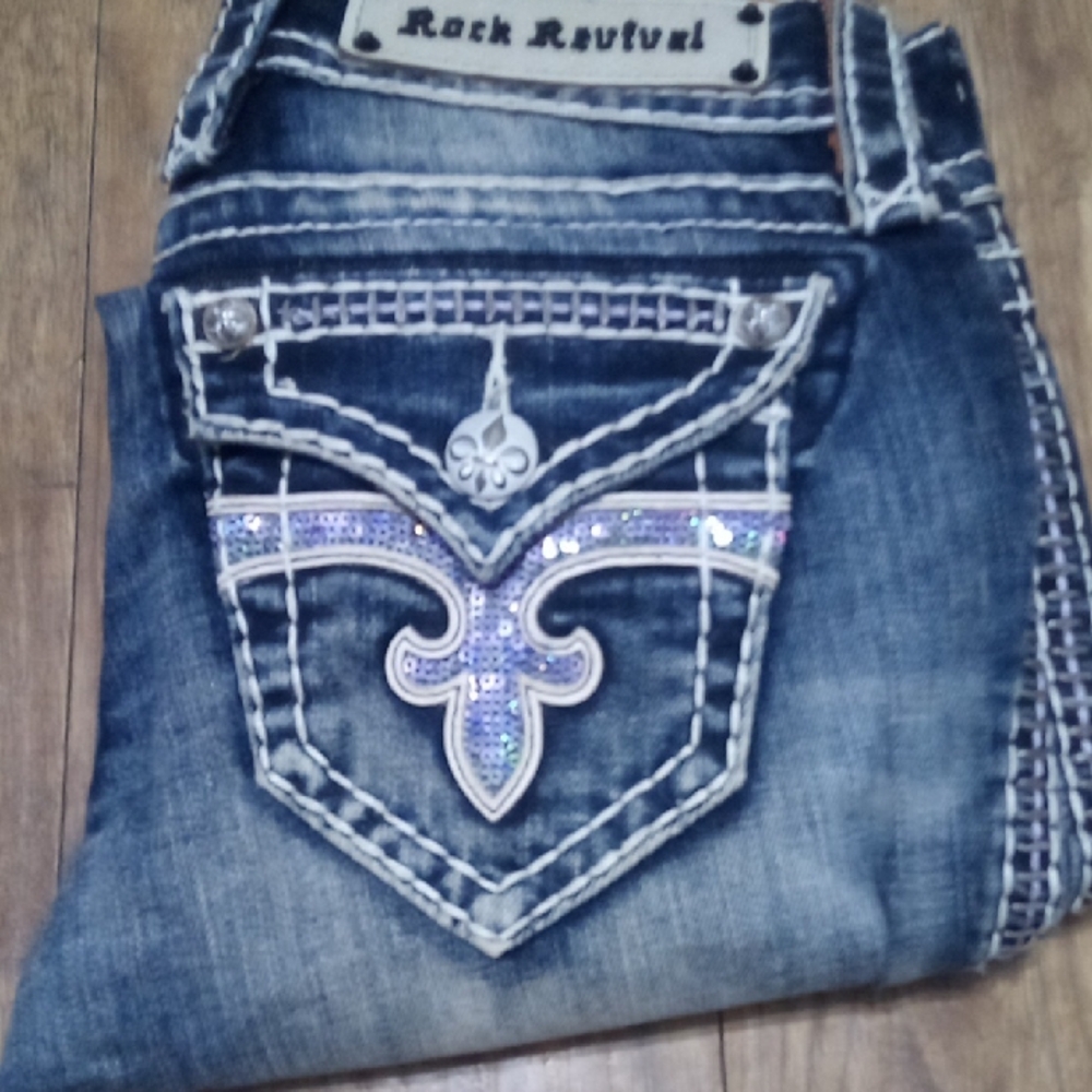 Rock Revival NWOT Women's 26 Noelle Ankle Skinny Shimmer Flap Pockets